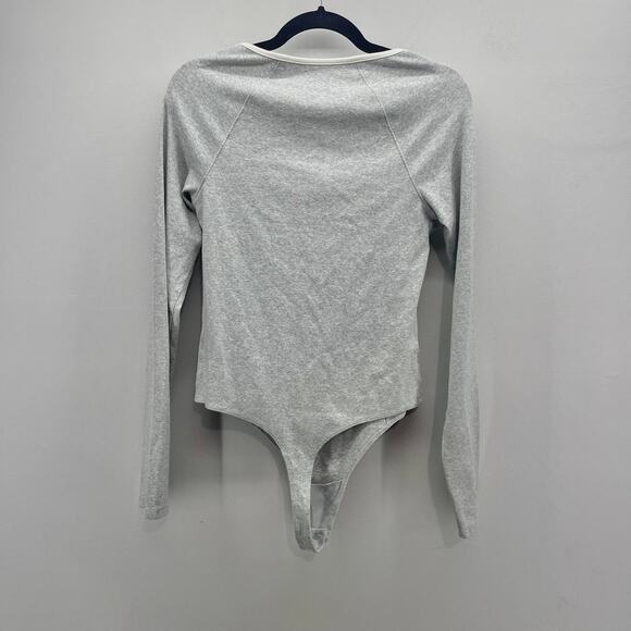 Aerie Henley Body Suit Womens Large Heather Gray Long Sleeve 1/4 Button - Picture 2 of 8